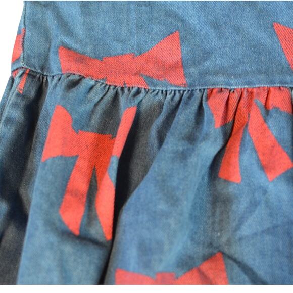 Wynken Girl's Blue & Red Twill Vela Drop Waist Bow Dress, Size 10 - Picture 6 of 6